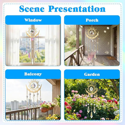 Crystal Prism Sun Catchers Rainbow Maker, Window Prism Rainbow Maker, Sun and Moon Catchers for Indoor Window Hanging, Outdoor Home Garden, Room Decor, Gift for Women