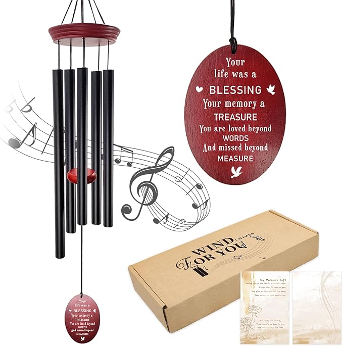 windchimes Sympathy Memorial Wind Chimes – 33" Tuned Wind Chime with “Your Life was a Blessing” Saying, Red Wood Wind Sail for Loss of Loved One, Bereavement Gift for Mom, Dad, Grandma or Friend