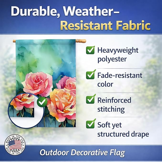 Caroline's Treasures New York Roses in Watercolor House Flag Large Porch Sleeve Pole Decorative Outside Yard Banner Artwork Wall Hanging, Polyester, House Size, Multicolor