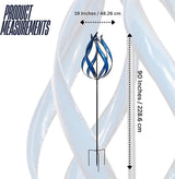 Large 3D Ice Blue Fire Flame Wind Spinner – Metal Kinetic Sculpture for Outdoor Garden, Yard & Patio – Decorative Spinning Art, Wind Catcher Chaser Spinner, Lawn Ornament, Motion Decor – 19" W X 90" H