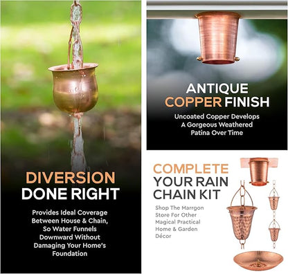 Copper Gutter Adapter with Rain Chain Hanger Clip for Decorative Chimes, Cups & Bells Serves as 2 Inch Rain Chain Installer for Downspout Outlet & Water Diverter for Gorgeous Fountain Display