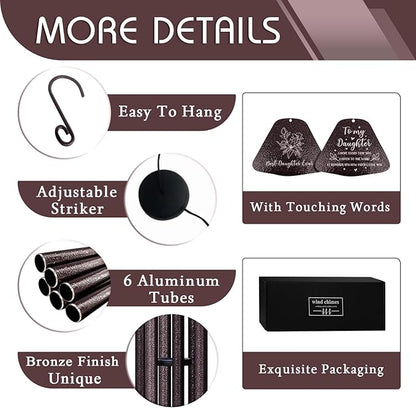 Mothers Day for Daughter Gifts from Mom, Best Daughters Ever 32" Wind Chimes, Birthday Gifts for Daughter, Christmas Birthday Presents for Her from Dad, Daughters Graduation Gift Ideas
