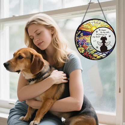 Dog Stained Glass Window Hanging, Animal Catchers Indoor Window Gifts for Loss of Dog Sympathy Remembrance, Angel Wings Pet Loss Bereavement Gift for Home Garden Doors Christmas