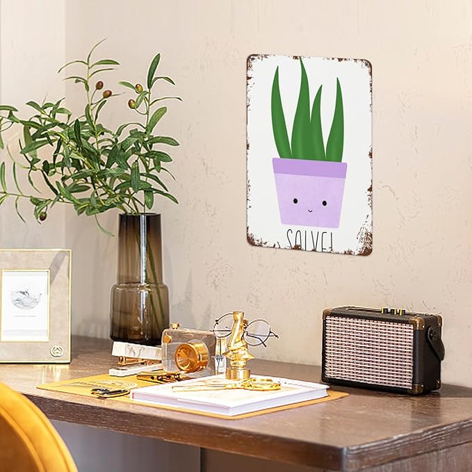 patio wall decor Happy Plant! tin vintage signs Club Retro Metal Wall Art for Home,Cafe,Office,Yard & More: Decorative Plaque with Inspirational Life Quotes 8X12inch