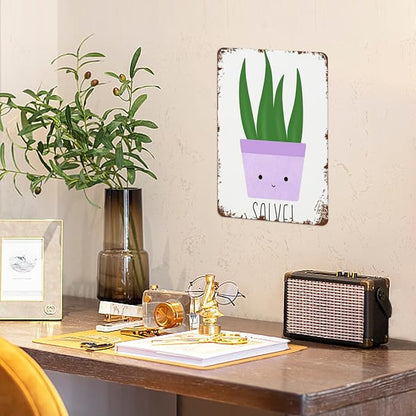 patio wall decor Happy Plant! tin vintage signs Club Retro Metal Wall Art for Home,Cafe,Office,Yard & More: Decorative Plaque with Inspirational Life Quotes 8X12inch