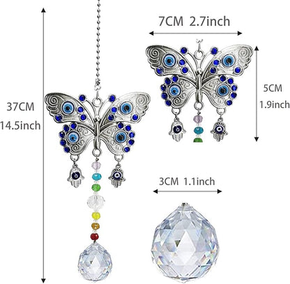 Window Hanging Suncatcher with Crystal,Blue Butterfly Garden Hanging Rainbow Maker Ornament (Butterfly)