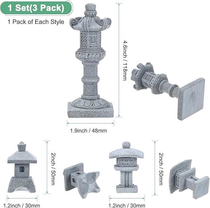 M METERXITY 1 Set Mini Lantern Pagoda Statues, Sandstone Home Landscape Accessories Japanese Decor Mini Chinese Pagoda for Aquarium/Fish Tank/Garden Decor [3 Pack]