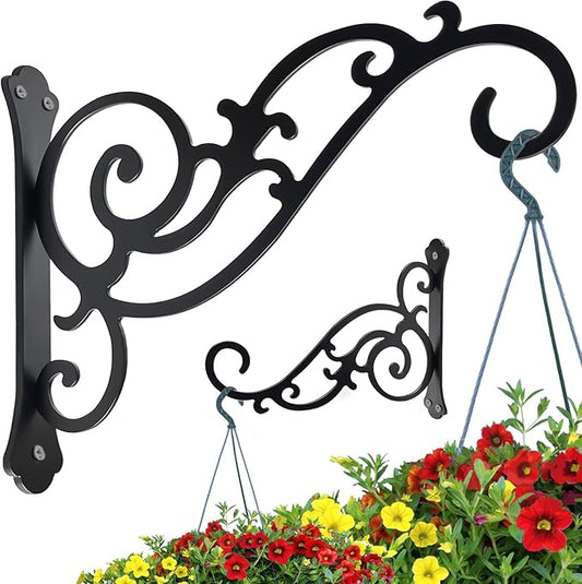 Hanging Planter Hooks 6-Inch 2 Pcs,Outdoor Hanging Brackets Wall Hook Heavy Duty Brackets,Black Iron Planters Hook Indoor/Outdoor Planter Hanger Brackets