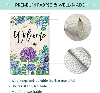 Baccessor Spring Hydrangea House Flag Double Sided 28x40 Inch, Purple Blue Flower Floral Welcome Garden Flag Burlap Vertical Seasonal Farmhouse Yard Outdoor Decoration (Large)