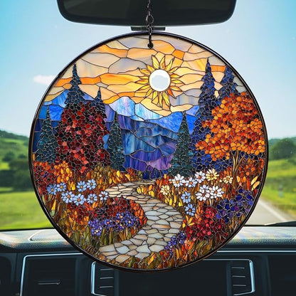 Moutain Range Acrylic Suncatcher Stained Glass Effect Window Car Hanging Christmas Ornament Indoor Outdoor Decor Garden Sun Catcher Panel for Scenery Lover for Women Mom Grandma