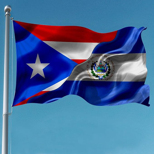 Puerto Rican Puerto Rico And El Salvador Flag 3x5 Ft Double-Sided Printed Indoor/Outdoor Flag Polyester Fabric Decorative Banner With 2 Brass Grommets 3x5 Foot National Flags For Outside