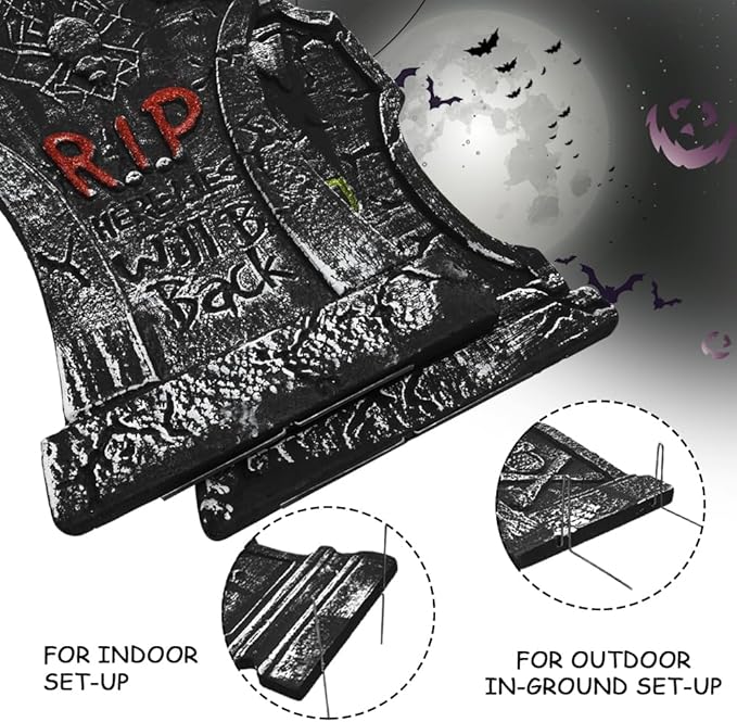 LUKBERA 5Pcs 17" Halloween Foam Tombstones, RIP Graveyard Tombstones with Bonus Metal Stakes Decorations for Halloween Lawn Yard Outdoor, Haunted House Decor