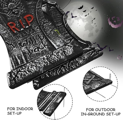 LUKBERA 5Pcs 17" Halloween Foam Tombstones, RIP Graveyard Tombstones with Bonus Metal Stakes Decorations for Halloween Lawn Yard Outdoor, Haunted House Decor