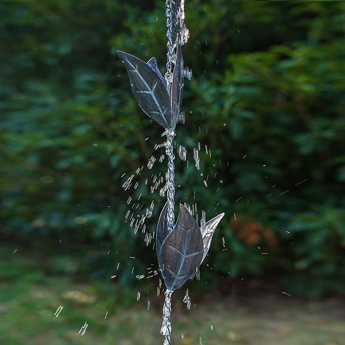 Topadorn Rain Chain Decoration 8.5 FT., Rain Catcher Chain Gutter Downspout 102'' for House Eaves, Garden & Home, Leaf Shape Rain Chains