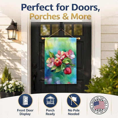 Caroline's Treasures Arkansas Apple Blossom in Watercolor House Flag Large Porch Sleeve Pole Decorative Outside Yard Banner Artwork Wall Hanging, Polyester, House Size, Multicolor