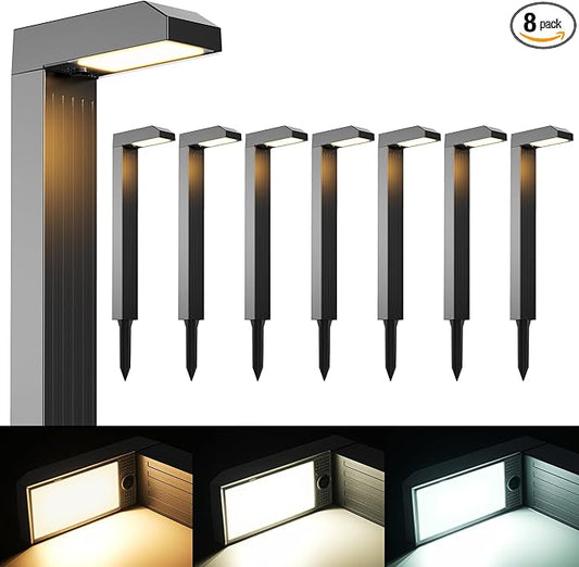 COXSENI Solar Pathway Lights Outdoor 8 Pack, 3 Color in 1 Bright Landscape Lighting with Cool/Warm/Daylight White Modes, Auto On/Off, IP65 Waterproof for Yard Garden Patio Walkway Sidewalk Lawn Decor