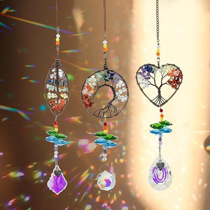MrMrKura Tree of Life Crystal Suncatcher for Window Hanging, 3 Pieces Rainbow Maker with Prisms Decorative Sun Catcher Crystals Ornament for Indoor Home Decor