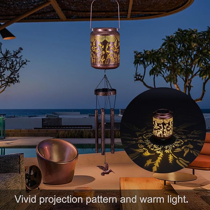 Shumi Hummingbird Wind Chimes for Outside 34" Solar Wind Chimes for Women Men Memorial Gift for Mother Christmas Day Garden Decor Hanging Solar Lantern Outdoors Patio Yard