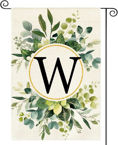 AVOIN colorlife Monogram Letter W Floral Garden Flag 12x18 Inch Double Sided Outside, Family Last Name Initial Yard Outdoor Decoration