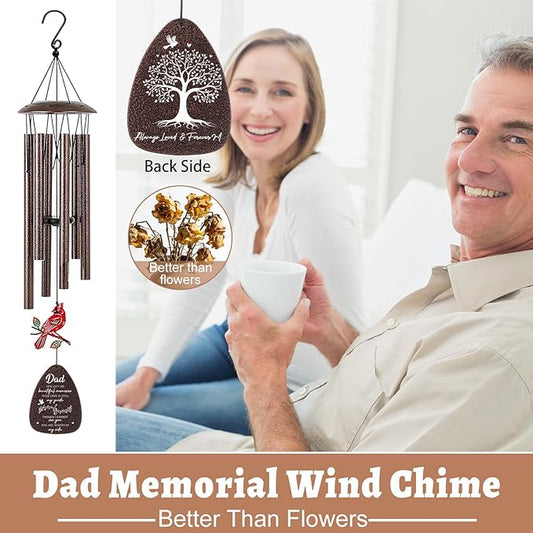 Memorial Gifts for Loss of Dad - 36'' Memorial Wind Chimes for Outside, Sympathy Bereavement Condolence Grief Remembrance Funeral Gifts for Loss of Father Love One, with S Hook Greeting Card