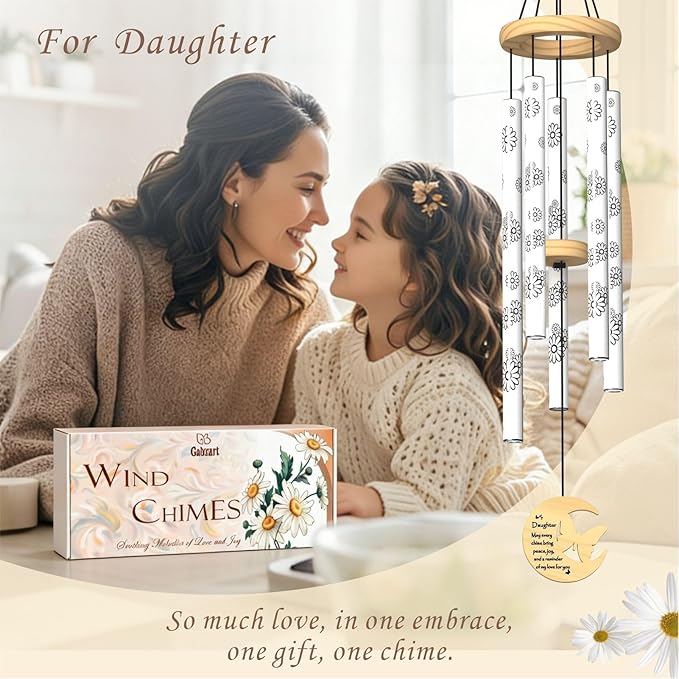 Gifts for Daughter, Unique Birthday Gift for Daughter from Mom Dad, 32" Butterfly Daisy Modern Wind Chimes, Love Reminder Gifts for Birthday Graduation Mother's Day (for Daughter)