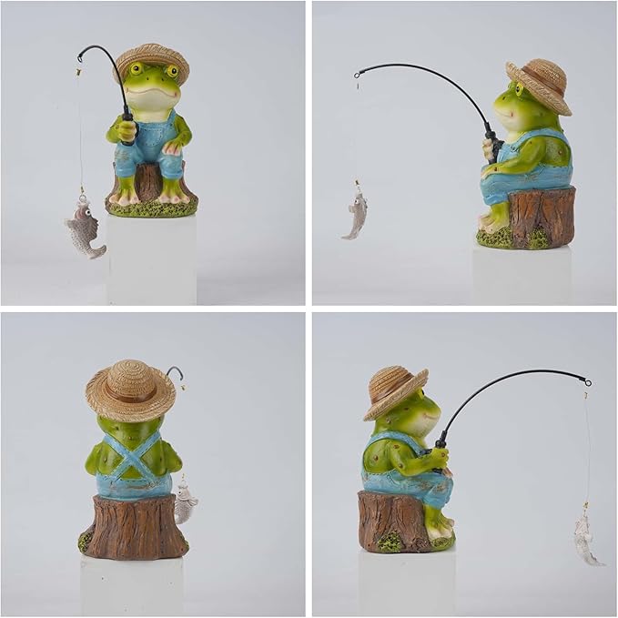 Frog Fisherboy Statue | Outdoor Garden Decor, Resin Animal Statue, Pond Ornaments, Poolside Garden Decor, Koi Fish Pond, Unique Fisherman Gifts