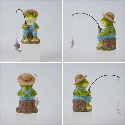Frog Fisherboy Statue | Outdoor Garden Decor, Resin Animal Statue, Pond Ornaments, Poolside Garden Decor, Koi Fish Pond, Unique Fisherman Gifts