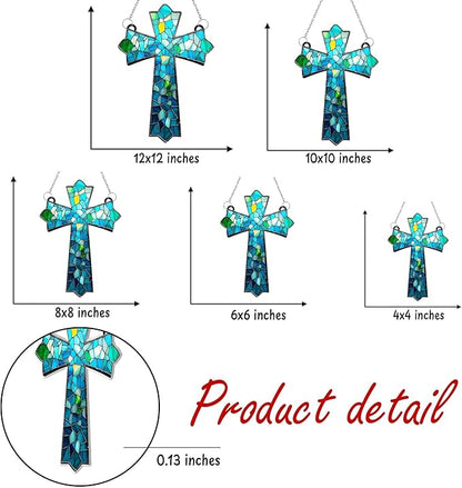 Mosaic Cross Acrylic Suncatcher, Boho Suncatchers for Window Hanging Ornament, Stained Glass Effect Indoor Outdoor Garden Decor for Mother's Day, Mom, Grandma, Wife, Women