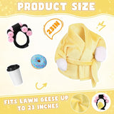 Porch Goose Statue Outfits Set Porch Goose Clothes with Wide Hat Costumes for 23" Plastic Statue Patio Yard Garden Lawn Outdoor Decoration(Yellow,Coffee Cup)