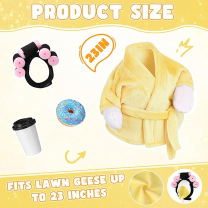 Porch Goose Statue Outfits Set Porch Goose Clothes with Wide Hat Costumes for 23" Plastic Statue Patio Yard Garden Lawn Outdoor Decoration(Yellow,Coffee Cup)