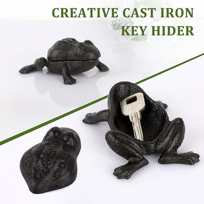 Sumnacon Spare Key Hider Outside Cute Frog Garden Decoration Secret Key Holder for Yard Porch Lawn Bushes, Heavy Cast Iron Hidden Keys Storage Vintage Outdoor Statue for Jewelry Ear Studs, Ring