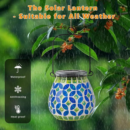 Starsoul 2 Pack Solar Lanterns Outdoor Waterproof, Gorgeous Mosaic Solar Lantern Outdoor Garden Decor, Solar Hanging Lights for Outside Patio Yard
