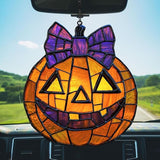 Jack-o'-Lantern Purple Tie Acrylic Suncatcher Stained Glass Effect Window Car Hanging Christmas Ornament Indoor Outdoor Decor Garden Sun Catcher Panel for Halloween Lover for Women Mom Grandma