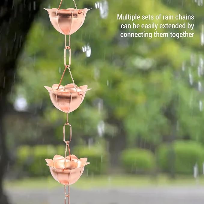 Fdit Hanging Rain Chain, 1m Copper Elegant Weatherproof Decorative Rain Catcher Chain for Yard Garden Temple Gutter Downspout (Petal Shaped)