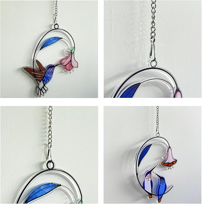 12 Pcs 20 Inch Stained Glass Window Hanging Chain - Silver 304 Stainless Steel, Window Art Decor, Patio Garden Outdoor Decorative Hanging Glass Panels Chains