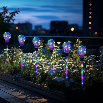 Huacenmy Solar Lights Outdoor Garden Decorative Waterproof 6 Pack Bulb Lights Outside Solar Pathway Lights for Garden Home Christmas Landscape Path Yard Lawn Driveway Flowerbed Decor - Multicolor