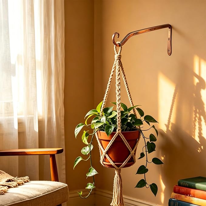 LOOGI Hanging Plant Bracket, Wall Hook Plant Hanger 6 Inch Decorative Hooks for Indoor Planter Lantern, Outdoor Bird Feeder Wind Chime (Gold, 10 Inch)