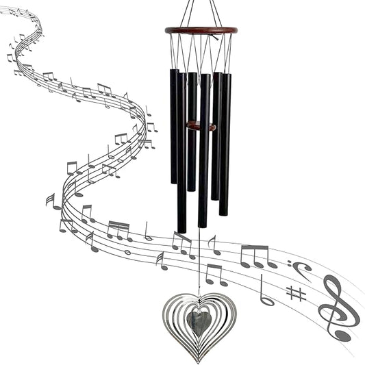 37'' Wind Chimes with Heart Spinner, Aluminum Hanging Metal Wind Catcher for Outdoor Decor, Garden, Patio Decoration