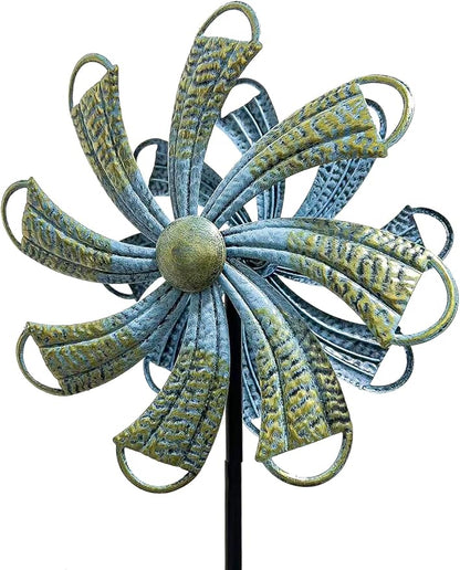 54” Metal Wind Spinner Outdoor Decor, Double Layer 360° Rotating Kinetic Sculpture, Rustproof Weather-Resistant Yard Art for Patio Lawn, Wind Spinners for Yard and Garden (Bronze)