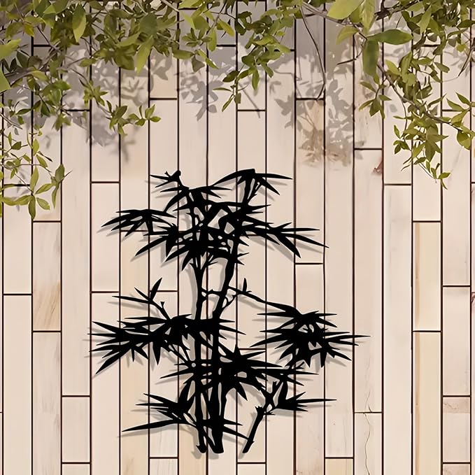 Metal Bamboo Wall Art - Black Silhouette Decor with Natural Design, Iron Indoor/Outdoor Art for Living Room, Bedroom, Patio - Zen Garden & Asian Inspired Home Accent - Easy to Hang(40CM/16IN)