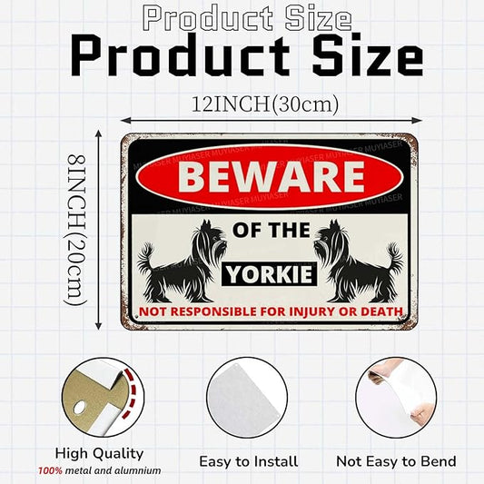 Beware Of The Dog Yorkie Sign Aluminum Metal Tin Signs Outdoor Yard Sign Warning Sign For Fence Yard Home Kitchen Farm Garden Wall Decor 8x12 Inch