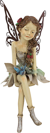 Design Toscano Fannie the Garden Fairy Indoor/Outdoor Shelf Sitting Statue, 12 Inch Tall, Cast Stone Resin, Full Color Finish