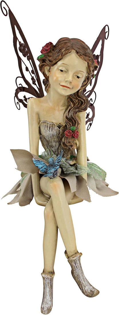Design Toscano Fannie the Garden Fairy Indoor/Outdoor Shelf Sitting Statue, 12 Inch Tall, Cast Stone Resin, Full Color Finish
