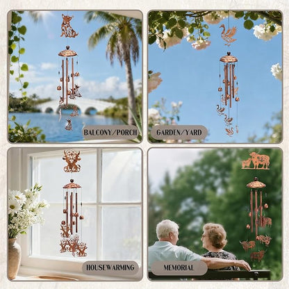 Highland Cow Wind Chimes - Metal Windchime Outdoor Indoor Decor Cows Gifts for Women Men Mom Grandma Animal Lover Garden Lawn Patio Yard Porch Home Decoration Birthday Christmas Memorial Gift
