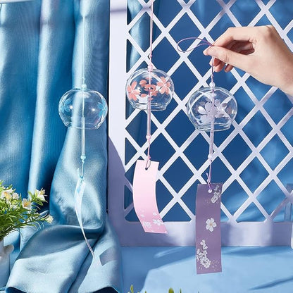 BENECREAT 3pcs Japanese Wind Chimes Pink Blue Light Purple Flower Wind Bells Handmade Glass Pendants for Wedding Festival Gift, Garden Window Outdoor or Indoor Home Decors