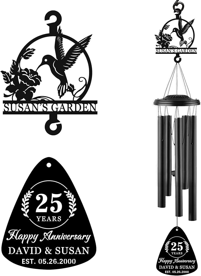 Personalized Hummingbird Outdoor Wind Chime,Memorial Gift for Mom/Grandma,Custom Anniversary Wind Chime Gifts for Him For Her,wind chimes for outside 37''Tall，Perfect Decoration for Patio, Garden