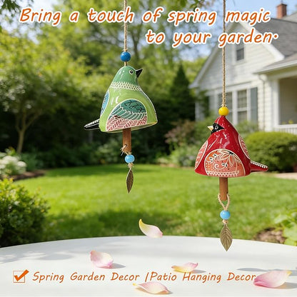 Ceramic Wind Chime Gift Set with 3D Pop Up Card - Handmade Memorial Healing Chimes for Outdoor/Indoor | Soothing Patio Decor | Unique Sympathy Gifts for Mom & Bird Lovers (Red+Green)