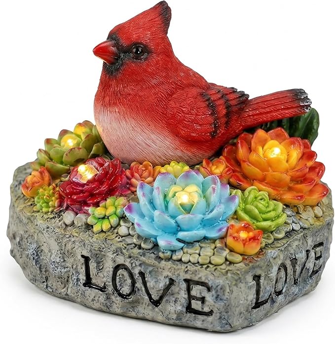 Solar Cardinal Memorial Statue, When Cardinals Appear Angels are Near Red Bird with Glowing Succulents, Sympathy Gifts for Loss of Loved One, Garden Decor