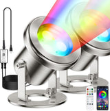 LyLmLe LED Pond Lights with APP Control, 6W SS316 Stainless Steel RGB Underwater Fountain Light with 12V Transformer, IP68 Waterproof Outdoor Underwater Lights for Pond Waterfall, Black Wire(2-Spots)