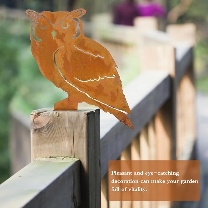Yardwe Owl Garden Stake 9.84In Metal Outdoor Yard Decor with Branch Design for Lawn Patio and Garden Decoration